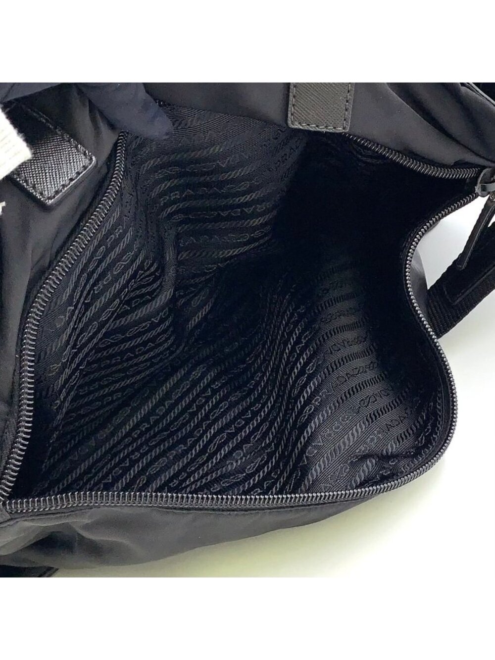 Prada 2-Way Shoulder Leather Nylon Black Handbag Silver - Picture 14 of 14